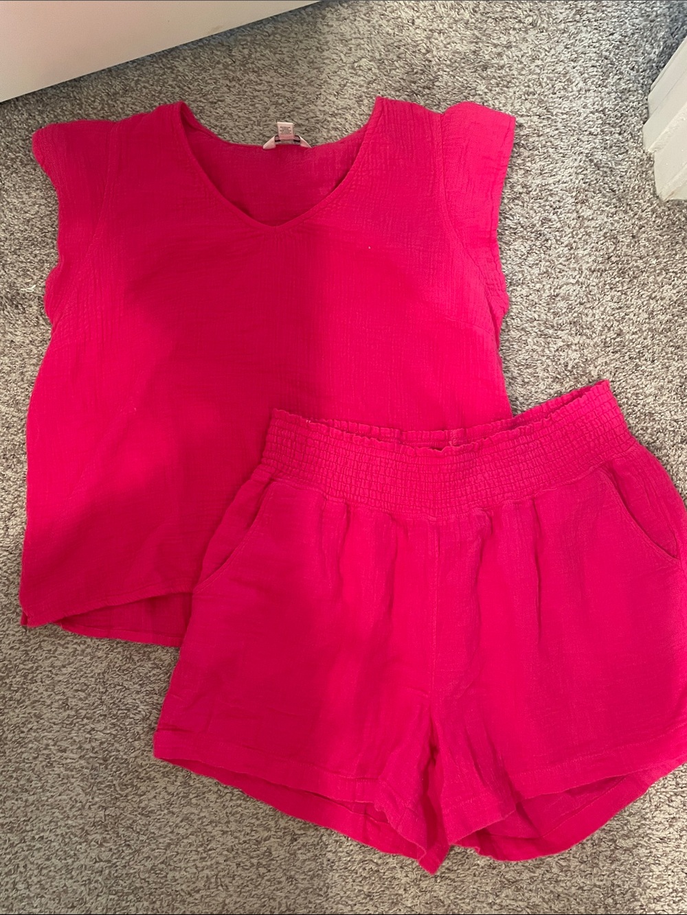 Three dots gauzy pink short set large cotton